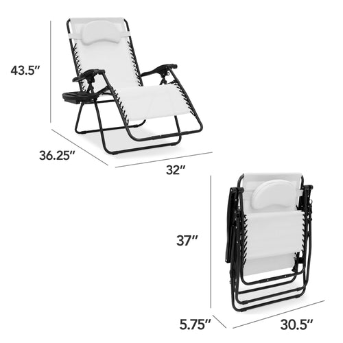 Oversized Reclining Zero Gravity Chair Lounger w/ Cup Holder, Pillow