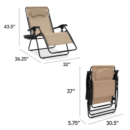 Oversized Reclining Zero Gravity Chair Lounger w/ Cup Holder, Pillow