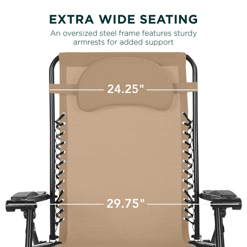 Oversized Reclining Zero Gravity Chair Lounger w/ Cup Holder, Pillow