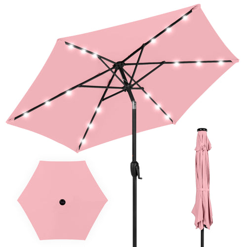 Outdoor Solar Patio Umbrella w/ Push Button Tilt, Crank Lift - 7.5ft