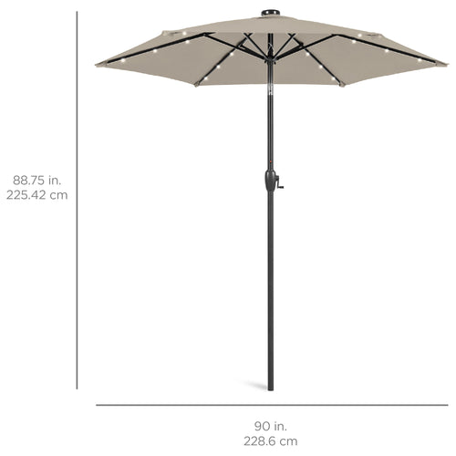 Outdoor Solar Patio Umbrella w/ Push Button Tilt, Crank Lift - 7.5ft