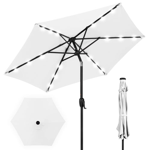 Outdoor Solar Patio Umbrella w/ Push Button Tilt, Crank Lift - 7.5ft