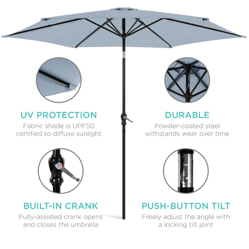 Outdoor Steel Market Patio Umbrella Decoration w/ Tilt, Crank Lift - 10ft