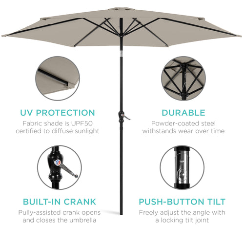 Outdoor Steel Market Patio Umbrella Decoration w/ Tilt, Crank Lift - 10ft