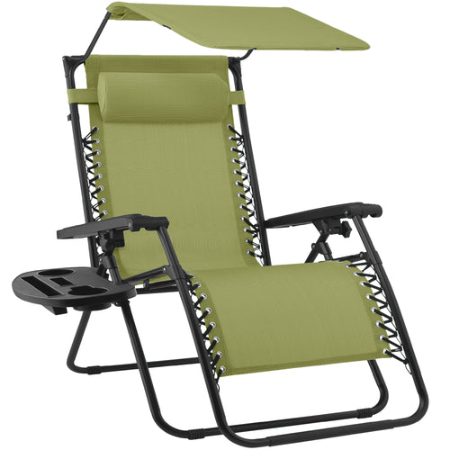 Folding Zero Gravity Recliner Patio Lounge Chair w/ Canopy, Side Tray