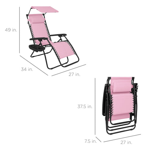 Folding Zero Gravity Recliner Patio Lounge Chair w/ Canopy, Side Tray