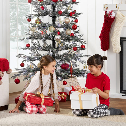 Black Pre-Lit Sparse Flocked Christmas Tree w/ 2-in-1 LEDs, Cordless Connection