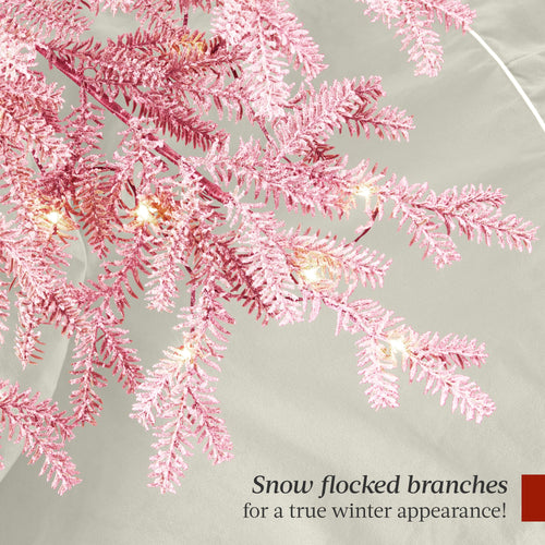 Pink Pre-Lit Sparse Flocked Christmas Tree w/ 2-in-1 LEDs, Cordless Connection