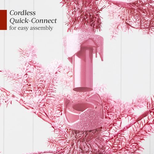 Pink Pre-Lit Sparse Flocked Christmas Tree w/ 2-in-1 LEDs, Cordless Connection