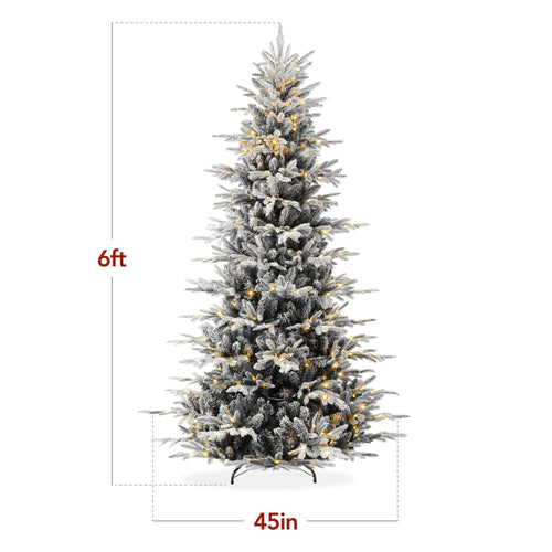 Pre-Lit Flocked Artificial Aspen Noble Fir Christmas Tree w/ Metal Stand