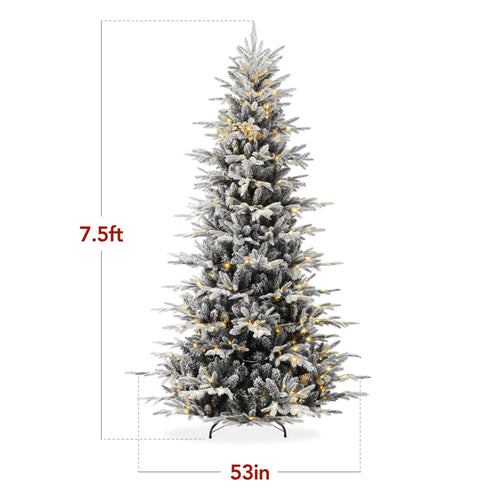 Pre-Lit Flocked Artificial Aspen Noble Fir Christmas Tree w/ Metal Stand