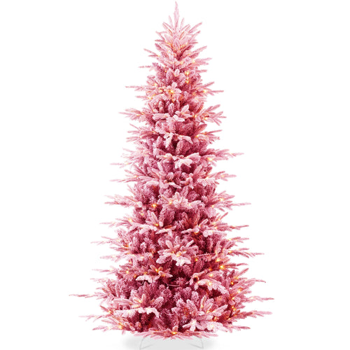 Pre-Lit Flocked Artificial Aspen Noble Fir Christmas Tree w/ Metal Stand