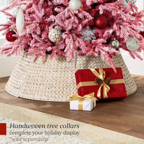 Pre-Lit Flocked Artificial Aspen Noble Fir Christmas Tree w/ Metal Stand