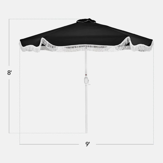 9ft Boho Fringe Umbrella  Tilt, UPF50+, Steel Pole
