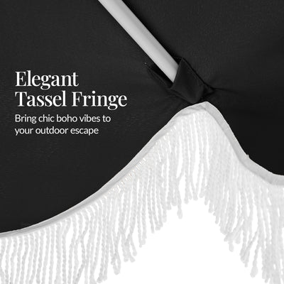 9ft Boho Fringe Umbrella  Tilt, UPF50+, Steel Pole