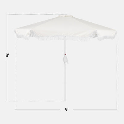 9ft Boho Fringe Umbrella  Tilt, UPF50+, Steel Pole