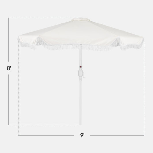 9ft Boho Fringe Umbrella  Tilt, UPF50+, Steel Pole