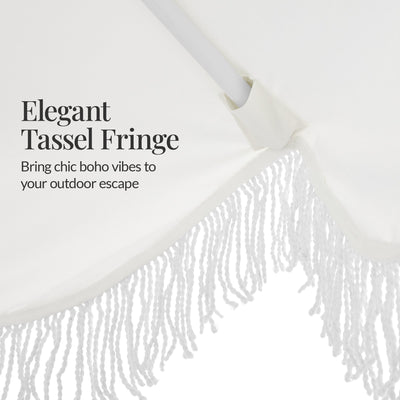 9ft Boho Fringe Umbrella  Tilt, UPF50+, Steel Pole