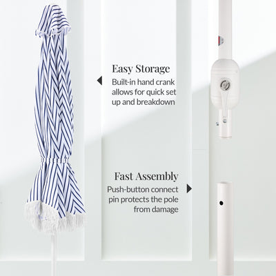 9ft Boho Fringe Umbrella  Tilt, UPF50+, Steel Pole