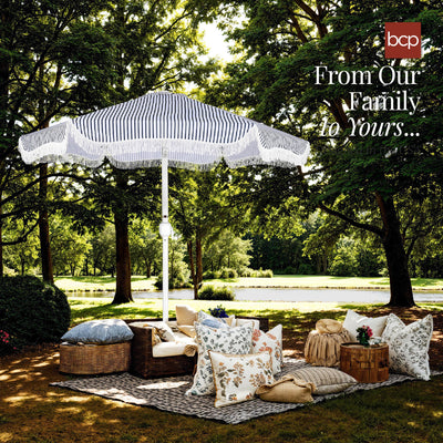 9ft Boho Fringe Umbrella  Tilt, UPF50+, Steel Pole