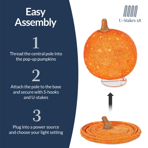 2pc Lighted Pop-Up Outdoor Halloween Holiday Pumpkin Set w/ 130 LED Lights