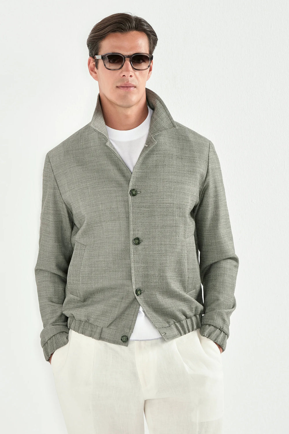 Sage linen blend bomber - Made in Italy