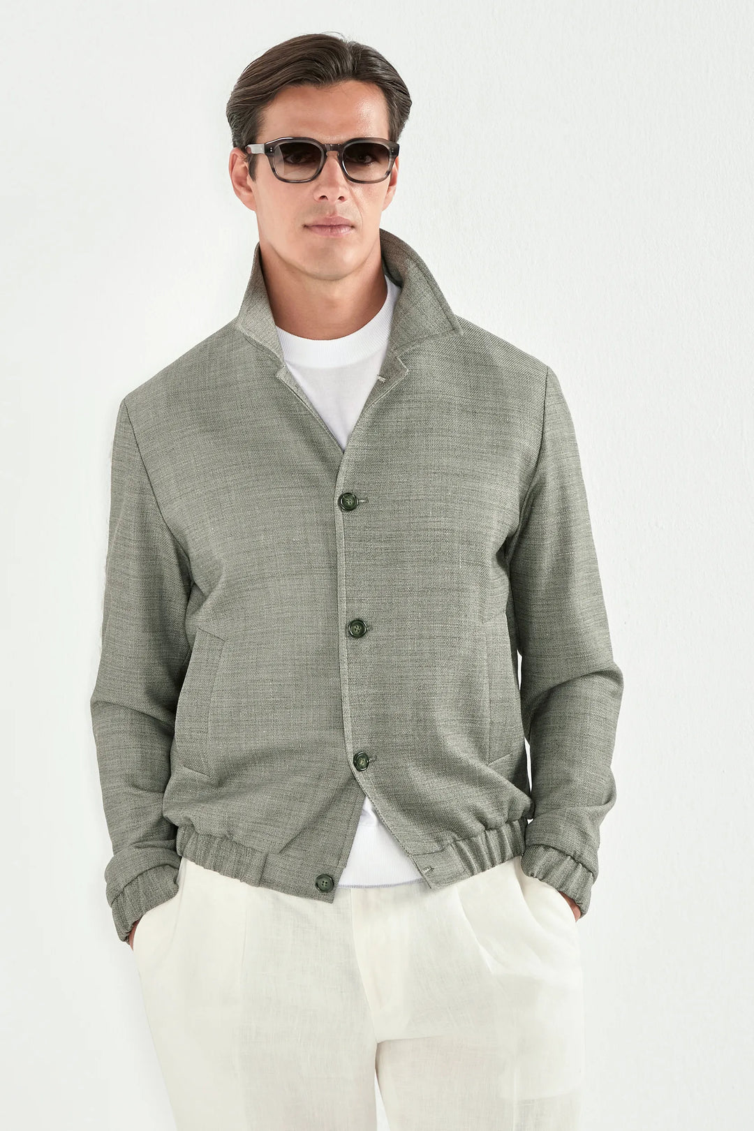Sage linen blend bomber - Made in Italy