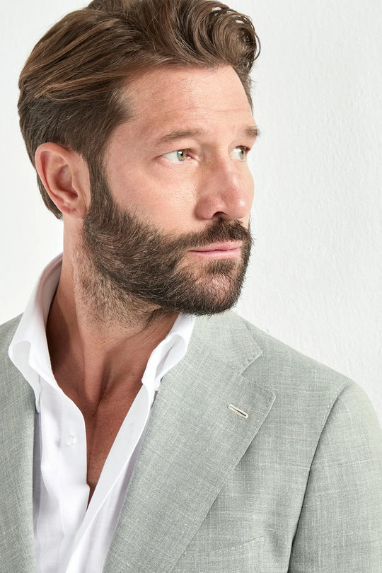 Sage wool silk and linen jacket - Made in Italy