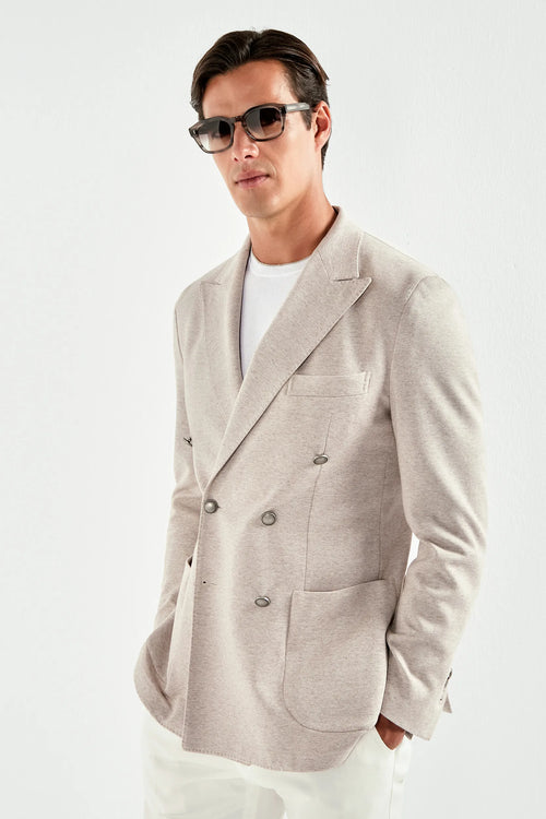Sand double breasted jersey jacket - Made in Italy