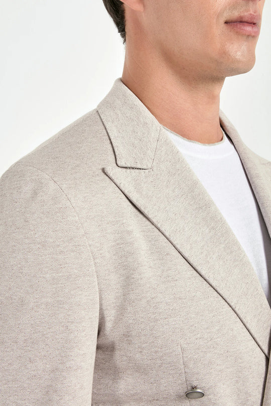 Sand double breasted jersey jacket - Made in Italy