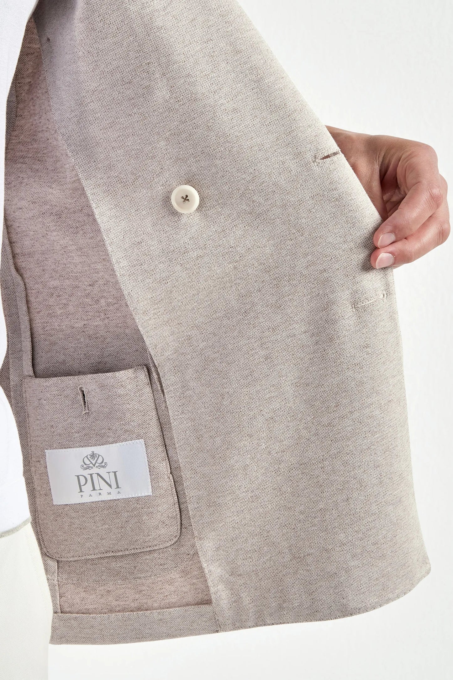 Sand double breasted jersey jacket - Made in Italy