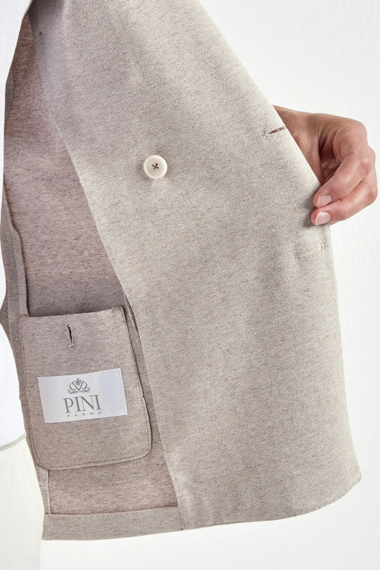 Sand double breasted jersey jacket - Made in Italy
