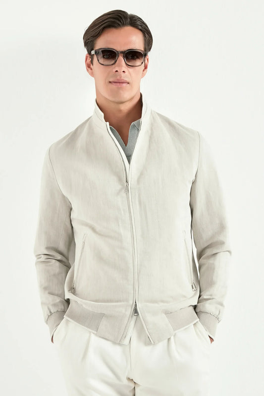 Sand linen and cotton bomber - Made in Italy
