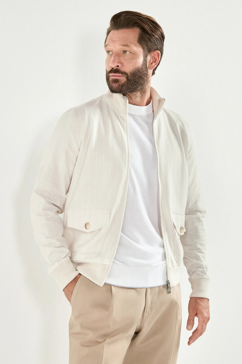 Sand striped jersey bomber - Made in Italy