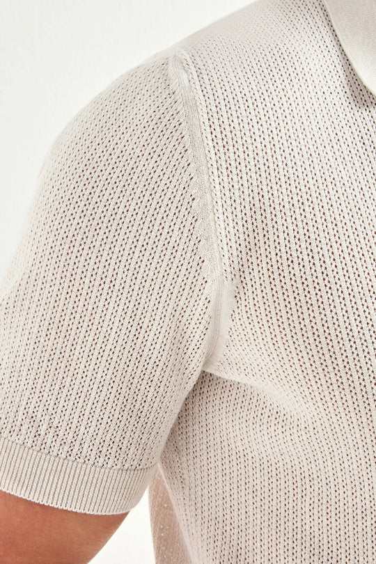 Stone knitted polo cardigan - Made in Italy