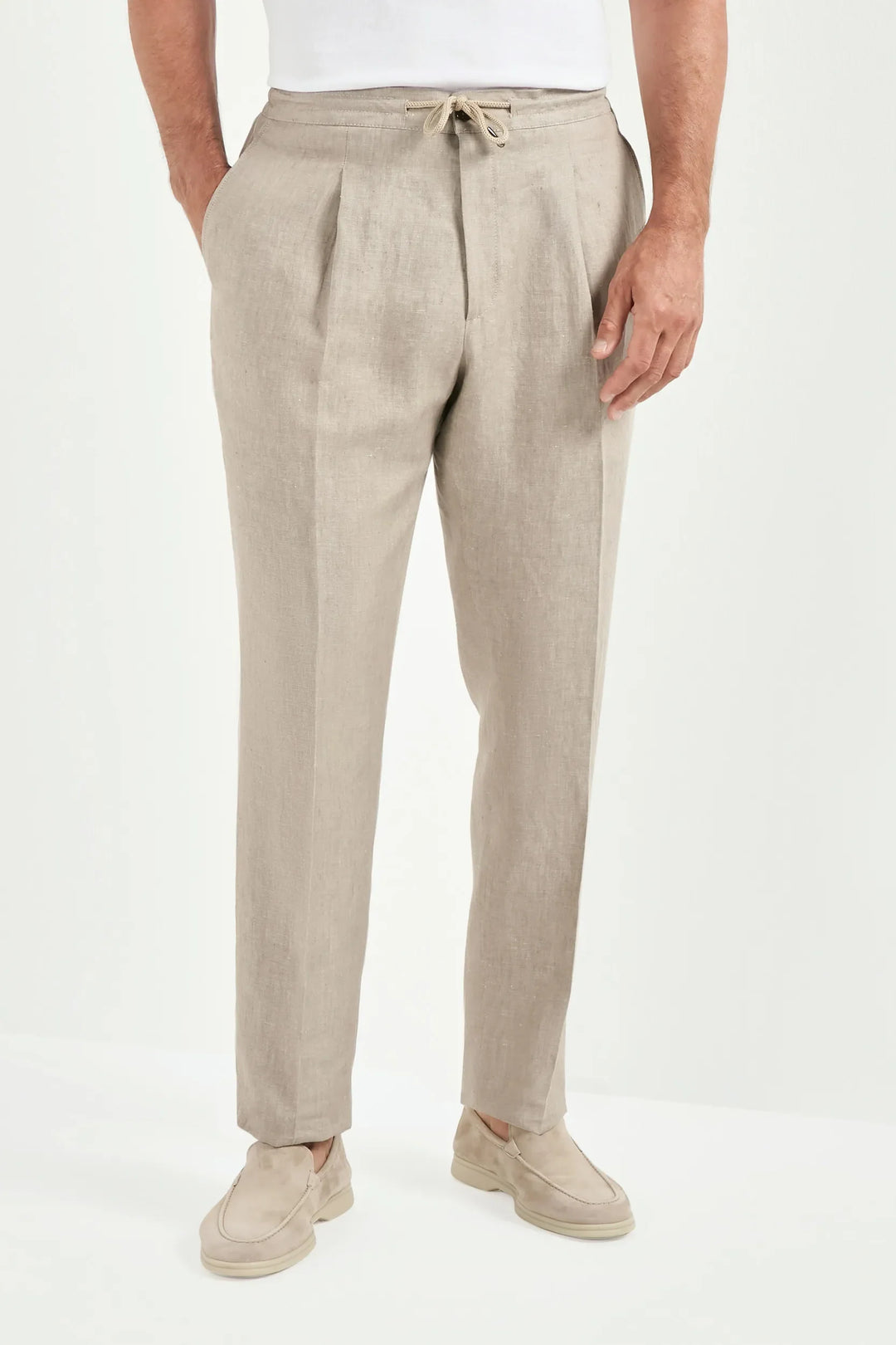 Taupe linen Alassio trousers - Made in Italy