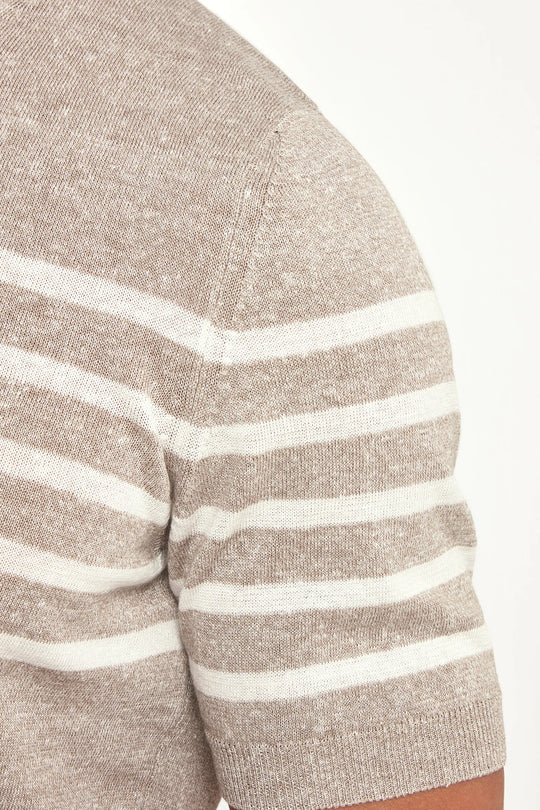 Taupe striped linen t-shirt - Made in Italy