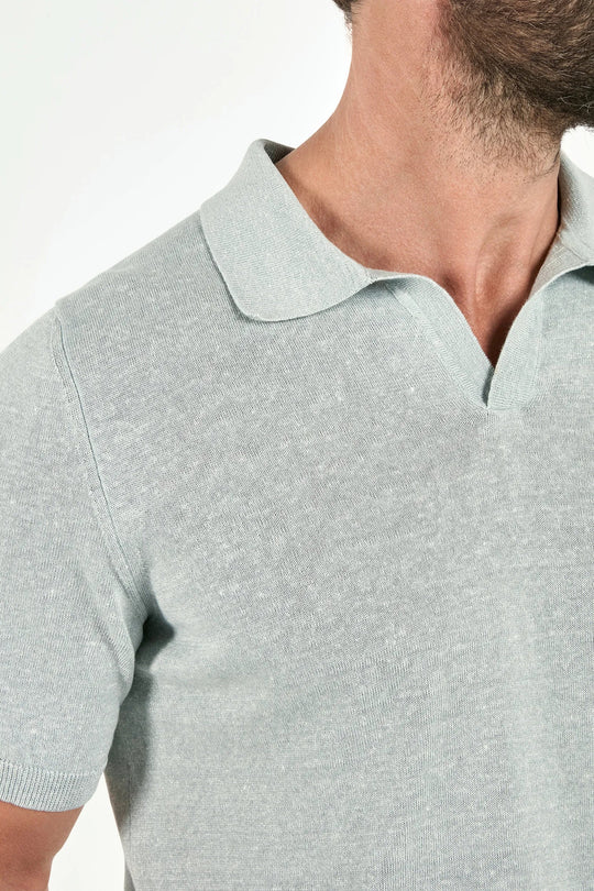 Water green cotton and linen polo - Made in Italy