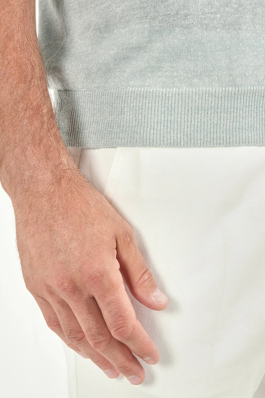 Water green cotton and linen polo - Made in Italy