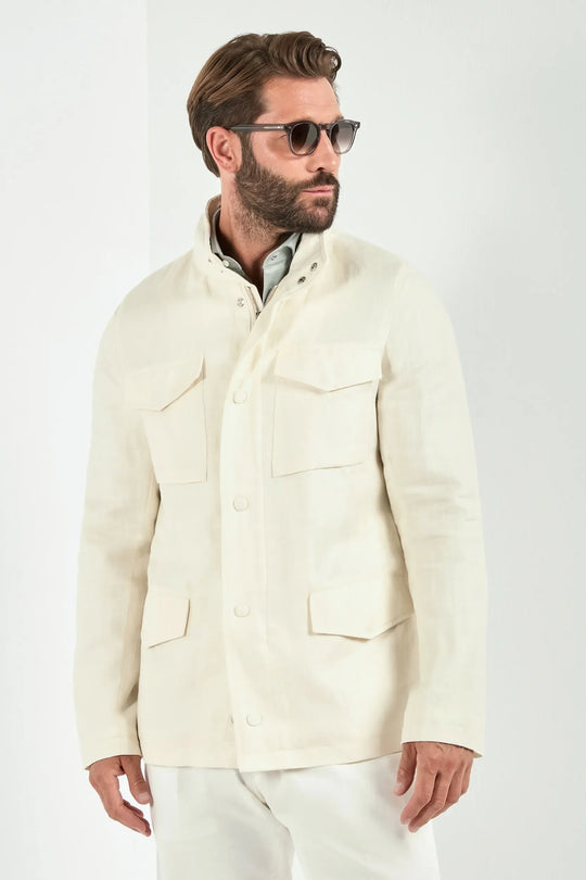 White linen blend field jacket - Made in Italy