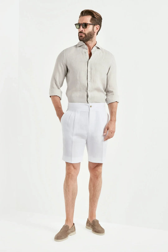 White linen relaxed shorts - Made in  Italy