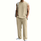 Ribbed Sleeveless Tank & Trouser Set - Khaki