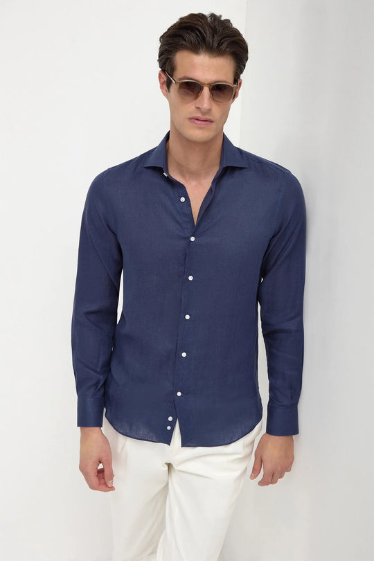 Blue linen shirt - Made in Italy
