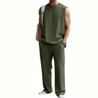 Ribbed Sleeveless Tank & Trouser Set - Olive