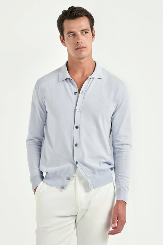Light blue polo cardigan - Made in Italy