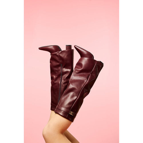 Bordeaux - Bottes Vegan Brillantes Hautes