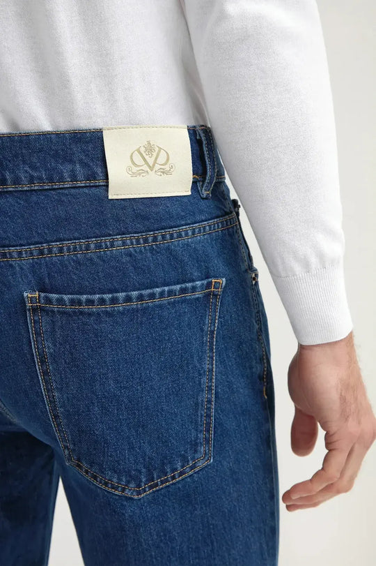 Mid-blue straight jeans - Candiani cotton - Made in Italy