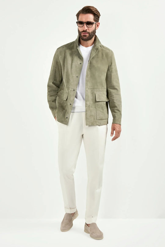 Sage suede jacket - Made in Italy