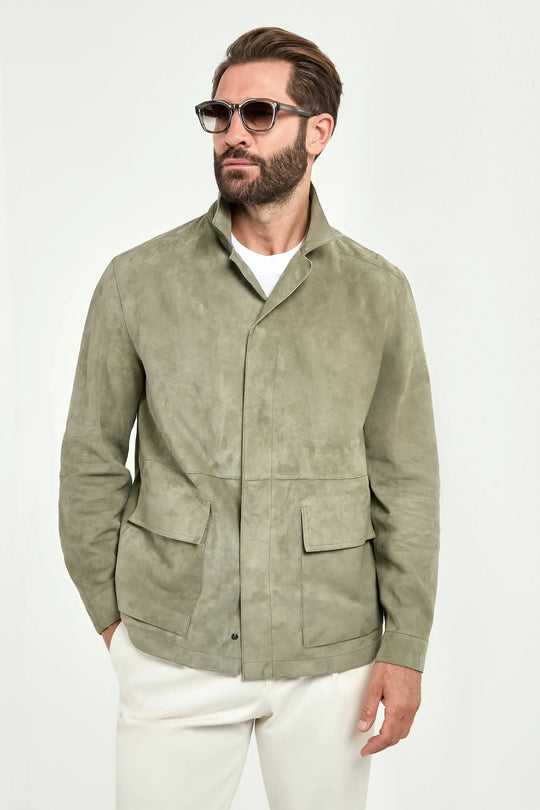 Sage suede jacket - Made in Italy