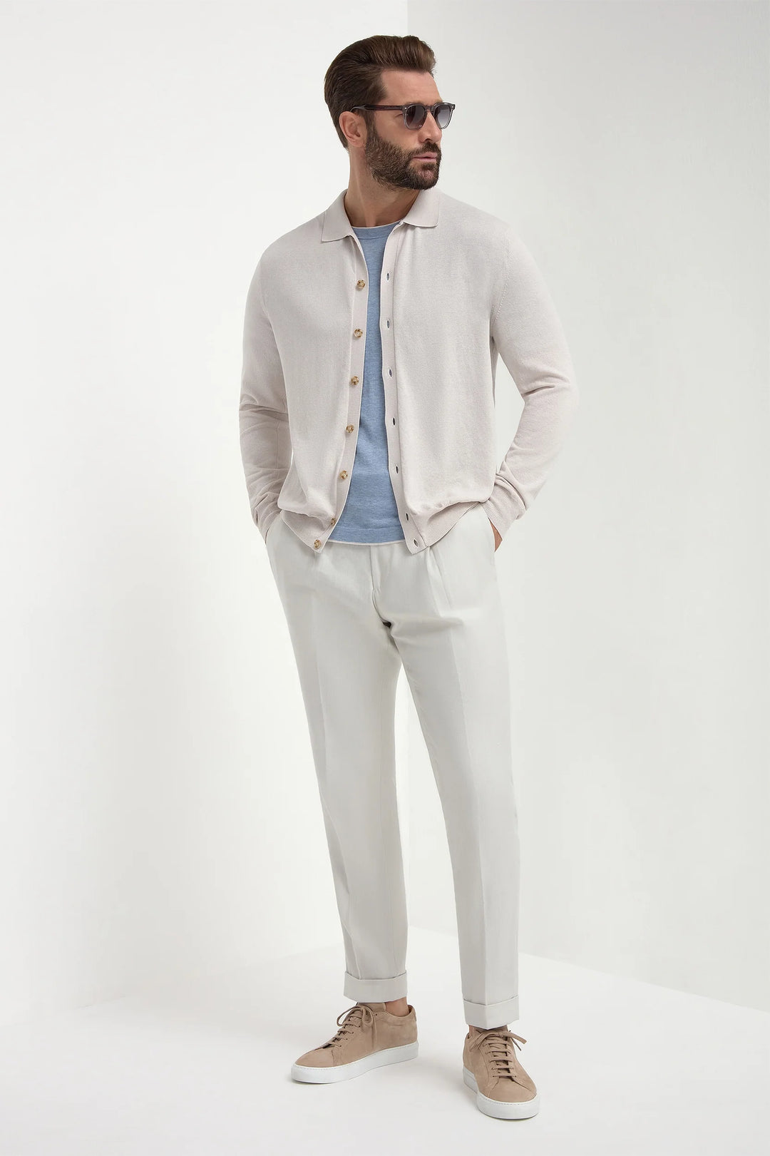 Stone polo cardigan - Made in Italy